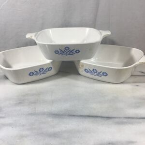 Set of 3 Vintage CorningWare Blue Cornflower P-41-B 1.75 C Petite Pans Casserole
